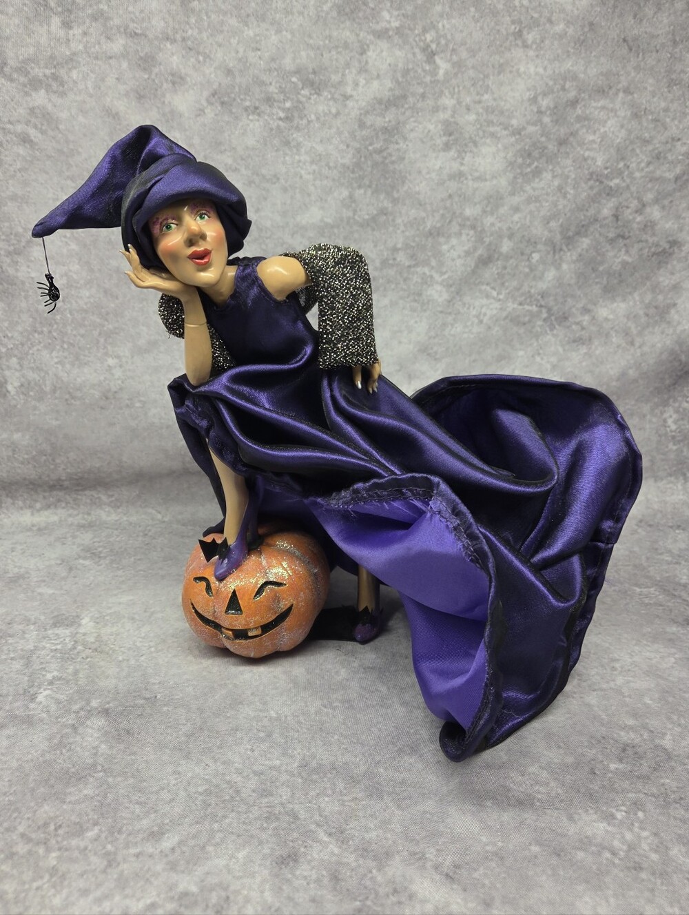 Vintage Halloween Witch And Pumpkin Table Decor  12" Tall
